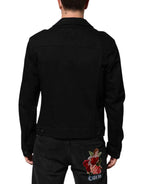 Dolce & Gabbana Black Cotton Denim Stretch Giubbotto Jacket