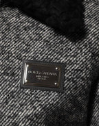 Dolce & Gabbana Gray Wool Herringbone Shearling Collar Bomber Jacket