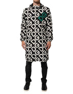 Dolce & Gabbana Black White Logo Print Hooded Coat Men Jacket