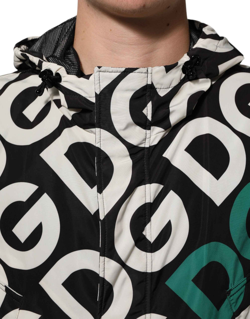 Dolce & Gabbana Black White Logo Print Hooded Coat Men Jacket