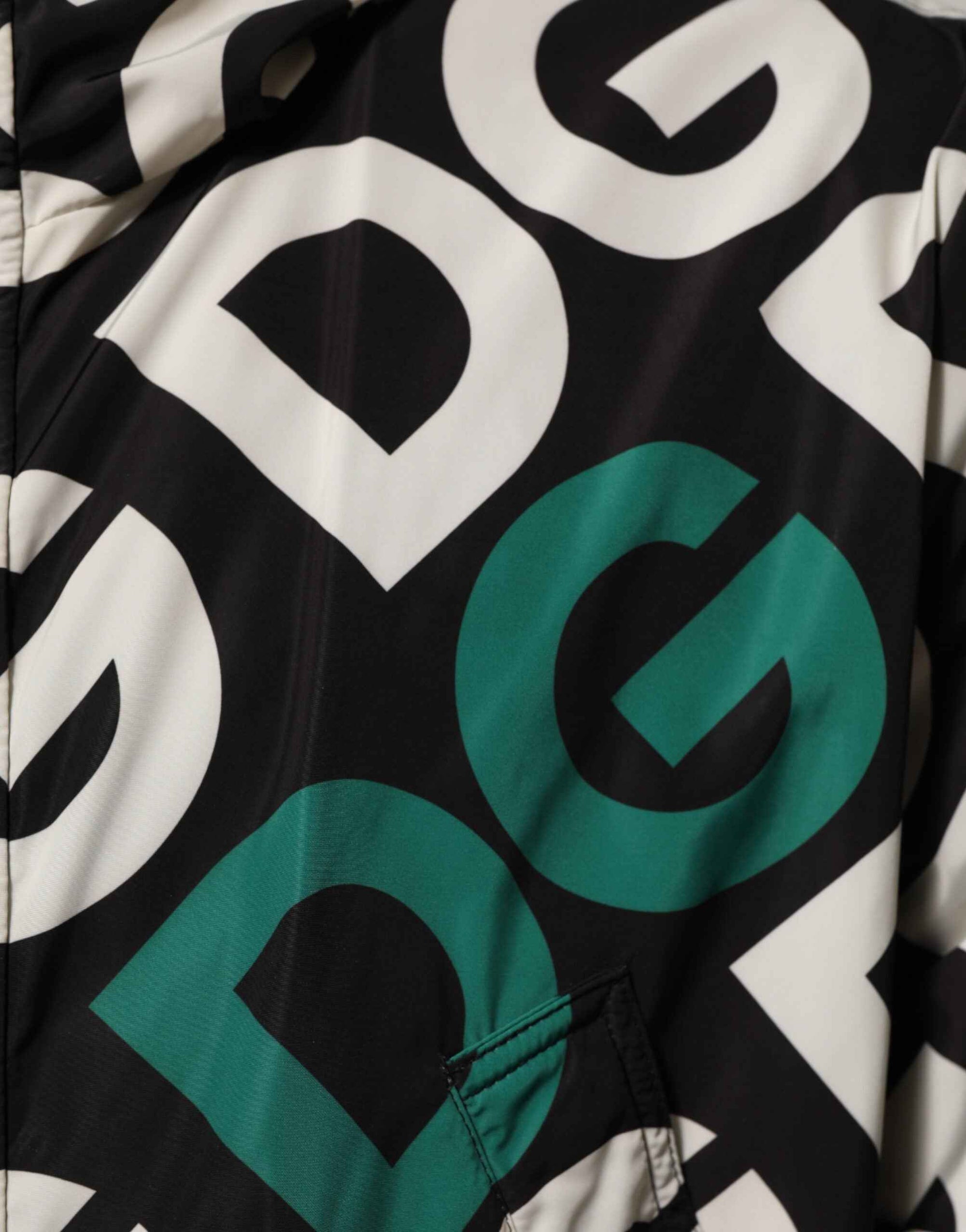 Dolce & Gabbana Black White Logo Print Hooded Coat Men Jacket