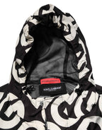 Dolce & Gabbana Black White Logo Print Hooded Coat Men Jacket