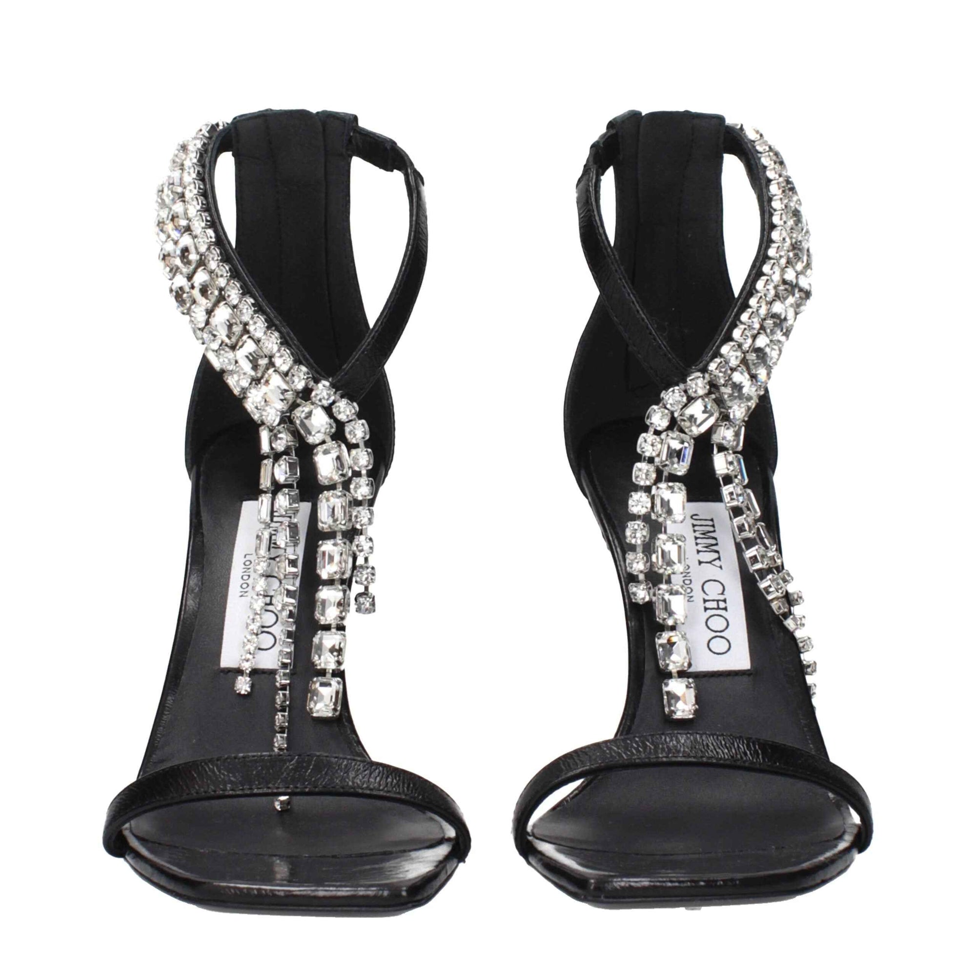 Jimmy Choo Black Leather Stiletto Heels Sandals