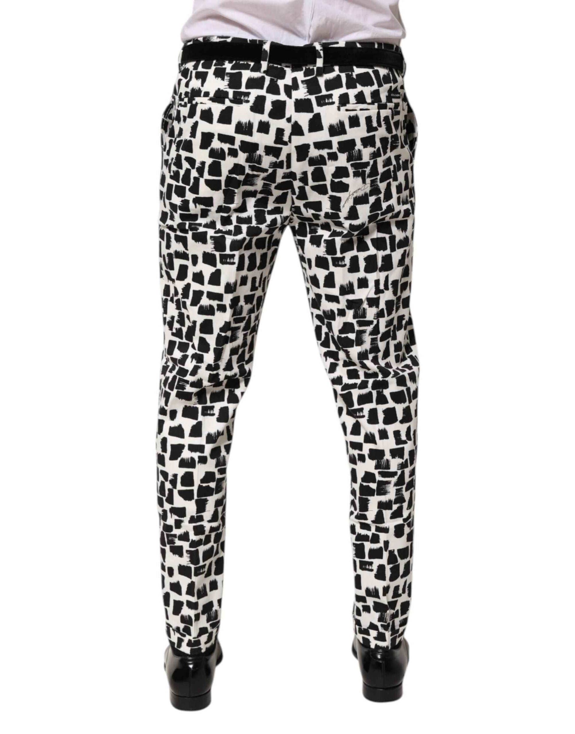 Dolce & Gabbana Black White Abstract Print Cotton Blend Pants