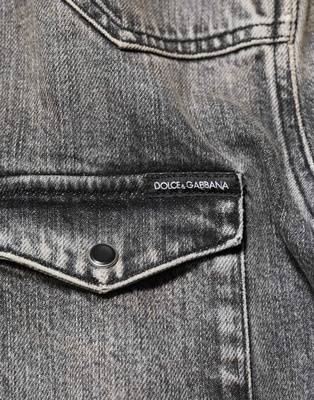 Dolce & Gabbana Black Washed Cotton Snap Long Sleeve Casual Shirt