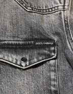 Dolce & Gabbana Black Washed Cotton Snap Long Sleeve Casual Shirt