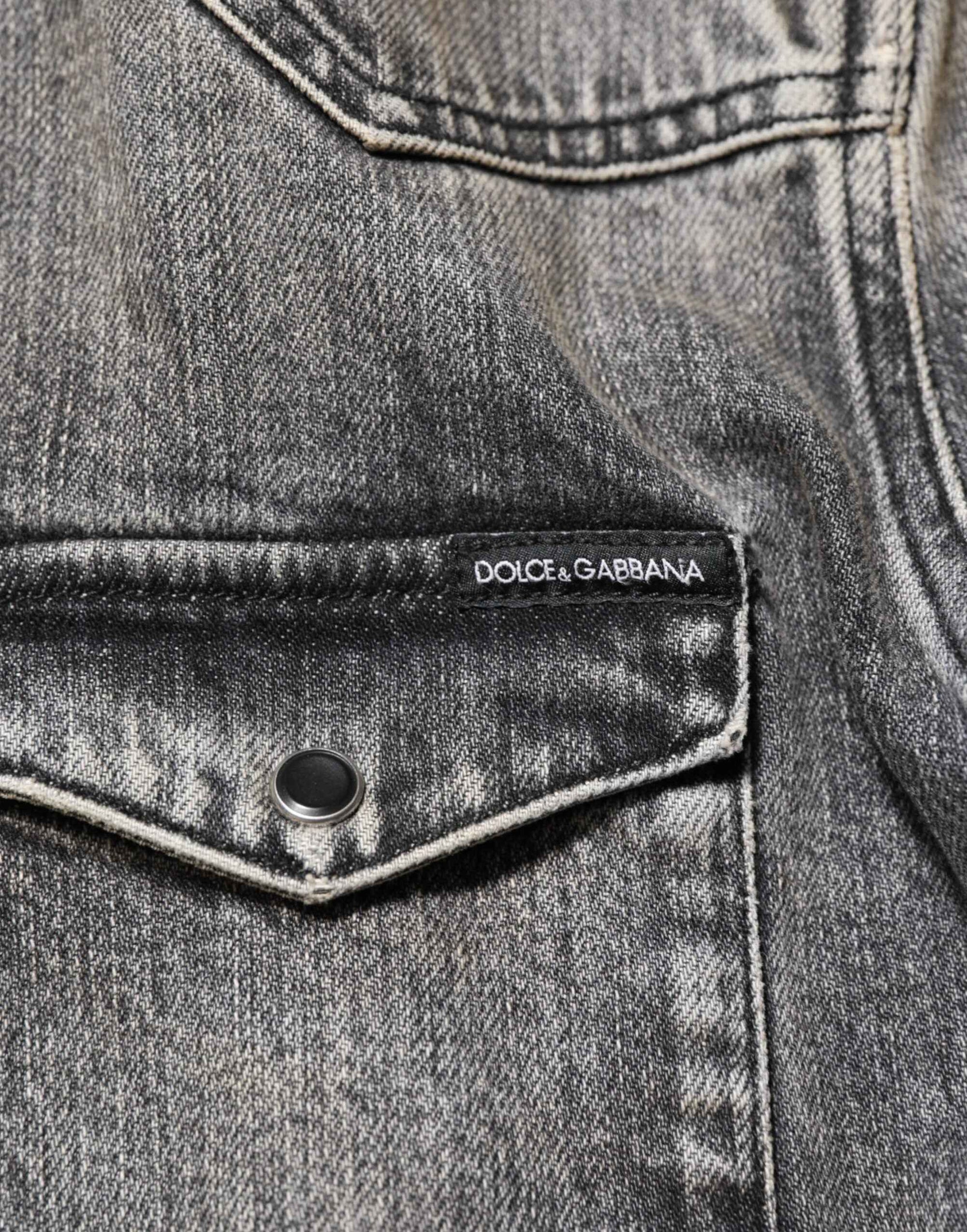 Dolce & Gabbana Black Washed Cotton Snap Long Sleeve Casual Shirt