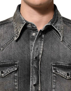 Dolce & Gabbana Black Washed Cotton Snap Long Sleeve Casual Shirt