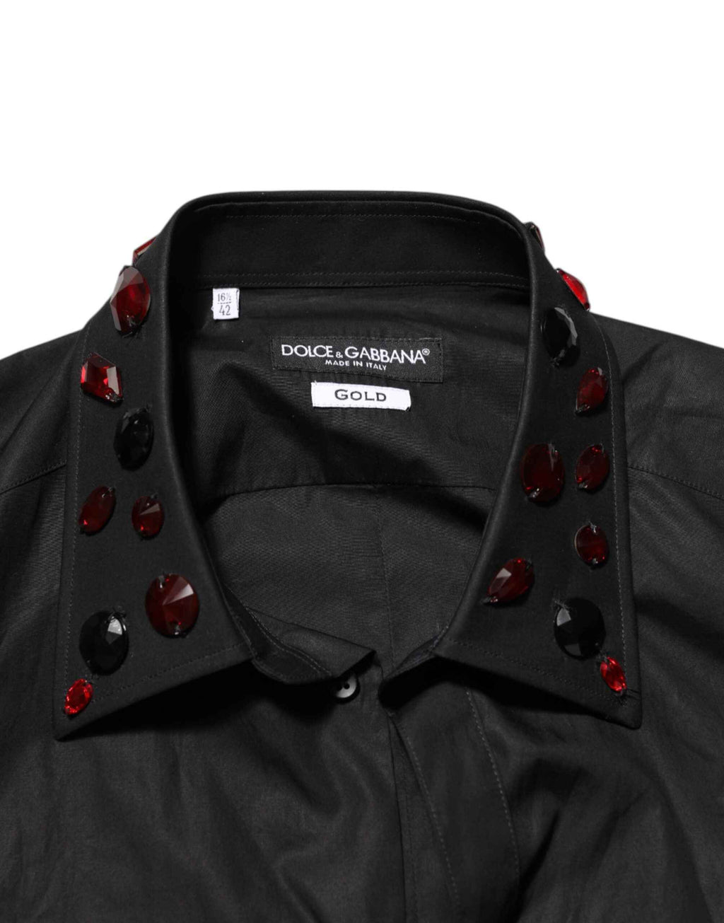 Dolce & Gabbana Black Cotton Embellished Collar Men’s Shirt