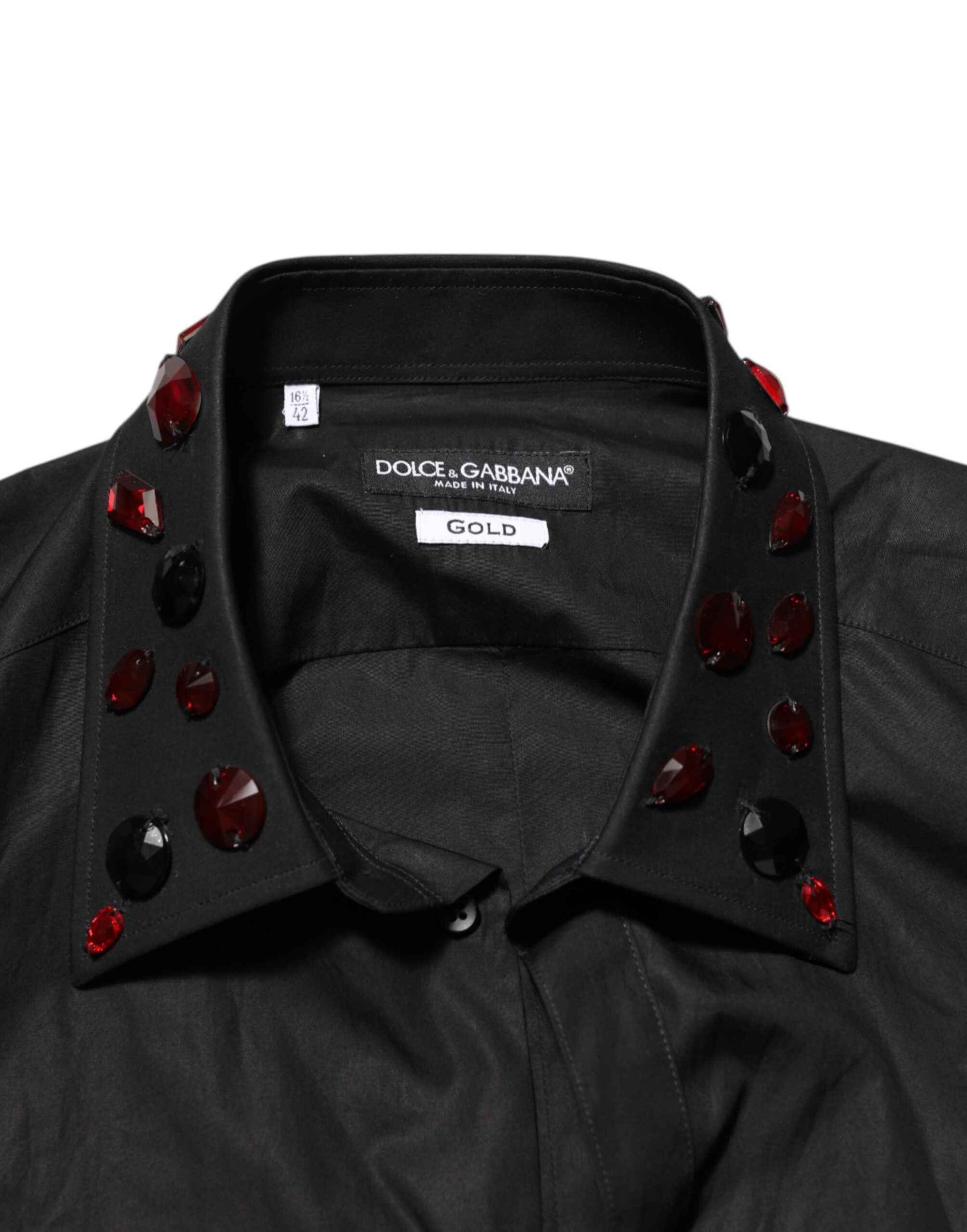 Dolce & Gabbana Black Cotton Embellished Collar Men’s Shirt