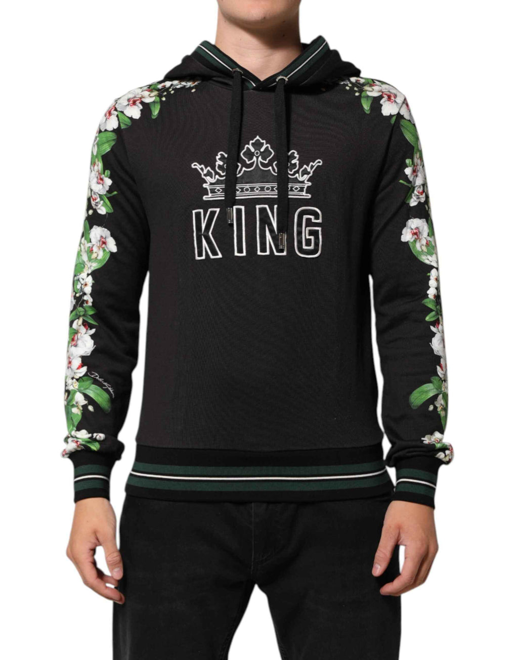 Dolce & Gabbana KING Black Orchid Floral Crown Logo Hoodie Sweater