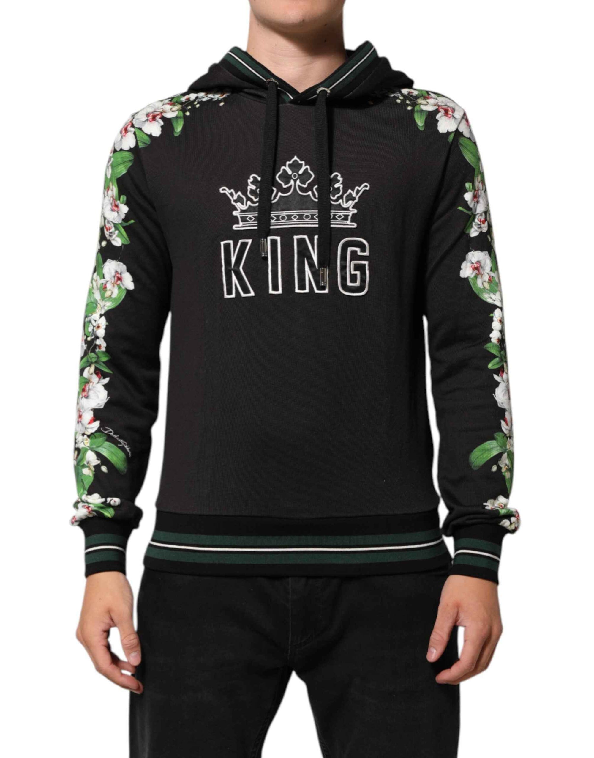 Dolce & Gabbana KING Black Orchid Floral Crown Logo Hoodie Sweater