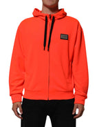 Dolce & Gabbana Red Fluorescent Polyester Logo Patch Hoodie Sweater