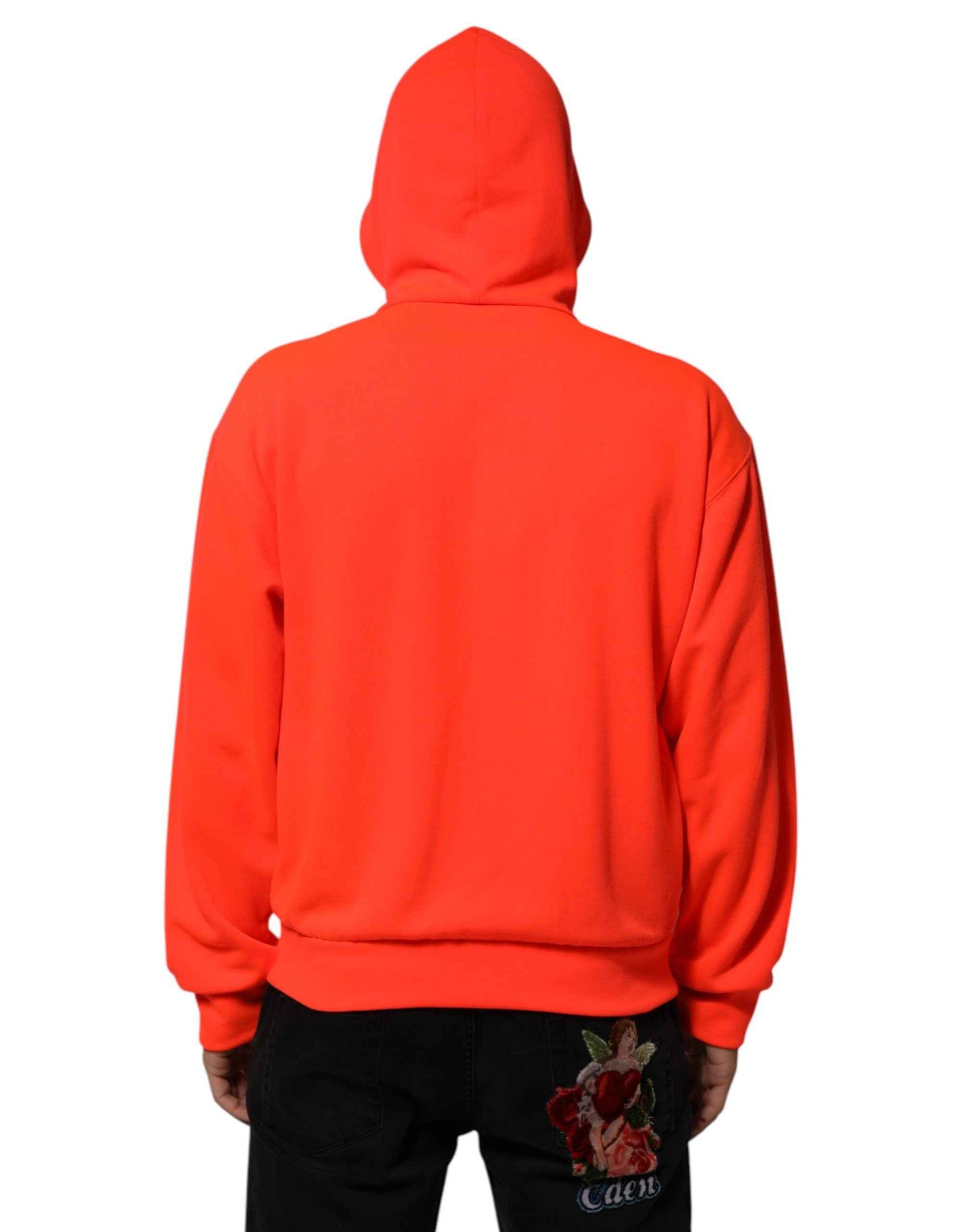 Dolce & Gabbana Red Fluorescent Polyester Logo Patch Hoodie Sweater