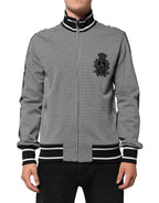 Dolce & Gabbana Black White Houndstooth Wool Crest Jacket Sweater