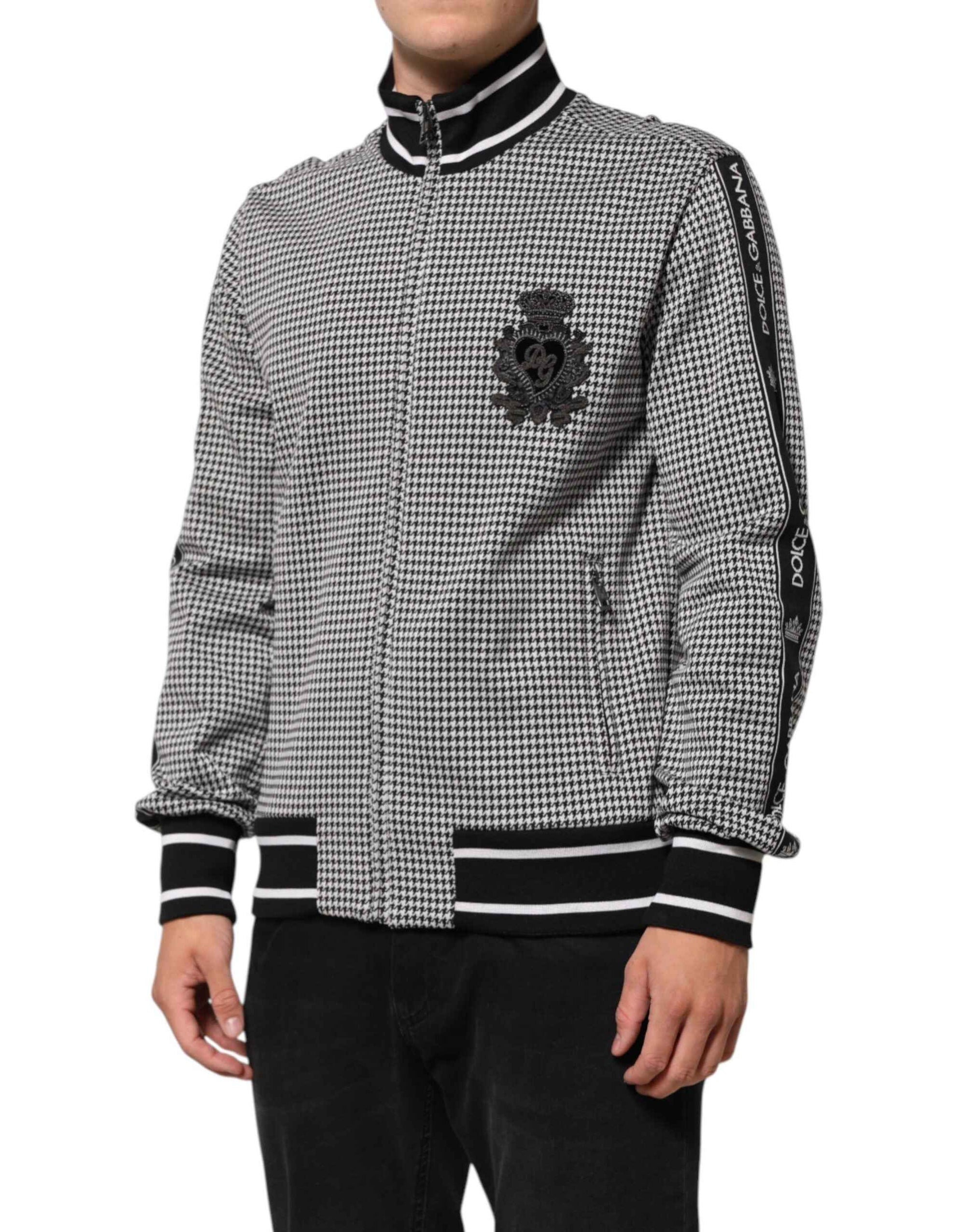 Dolce & Gabbana Black White Houndstooth Wool Crest Jacket Sweater