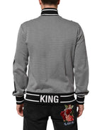 Dolce & Gabbana Black White Houndstooth Wool Crest Jacket Sweater