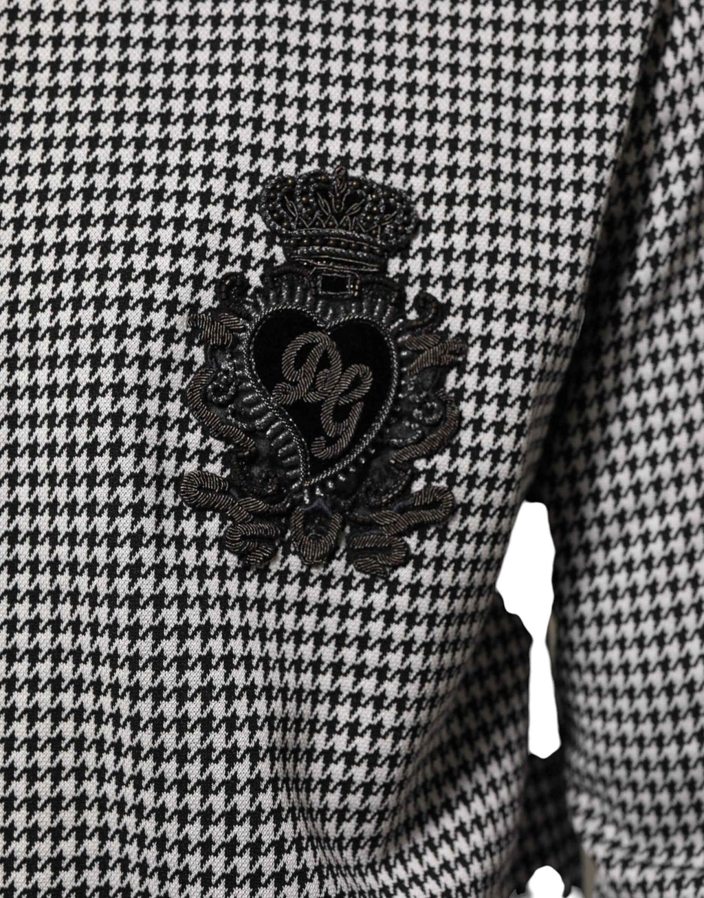 Dolce & Gabbana Black White Houndstooth Wool Crest Jacket Sweater
