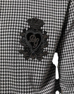 Dolce & Gabbana Black White Houndstooth Wool Crest Jacket Sweater