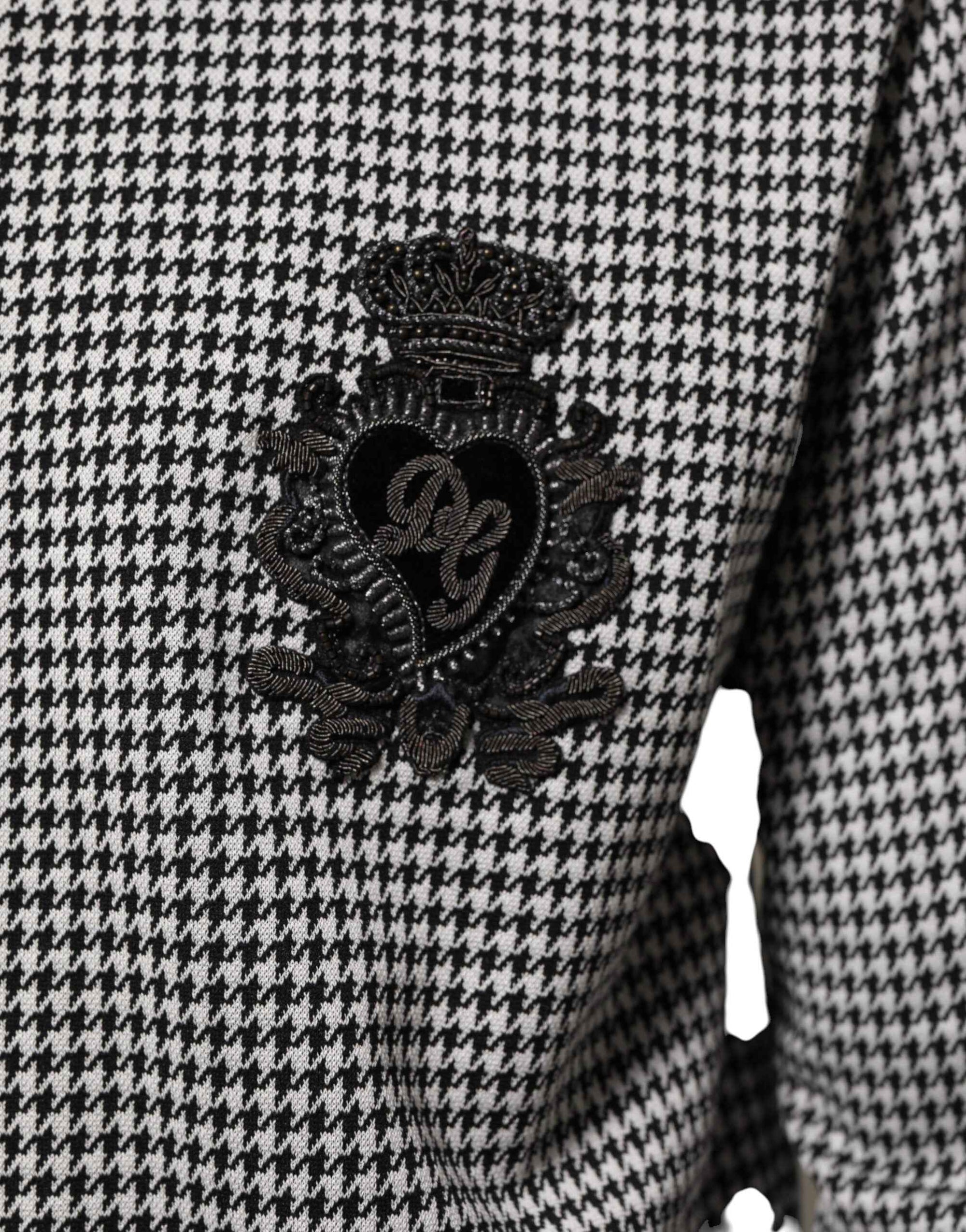 Dolce & Gabbana Black White Houndstooth Wool Crest Jacket Sweater