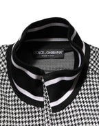 Dolce & Gabbana Black White Houndstooth Wool Crest Jacket Sweater