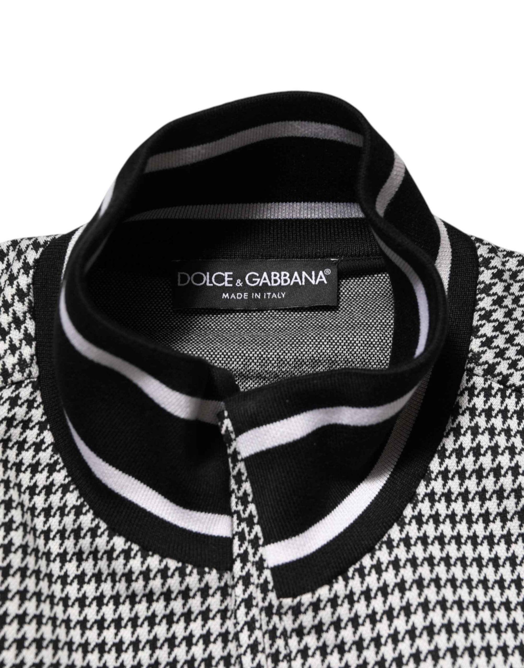 Dolce & Gabbana Black White Houndstooth Wool Crest Jacket Sweater