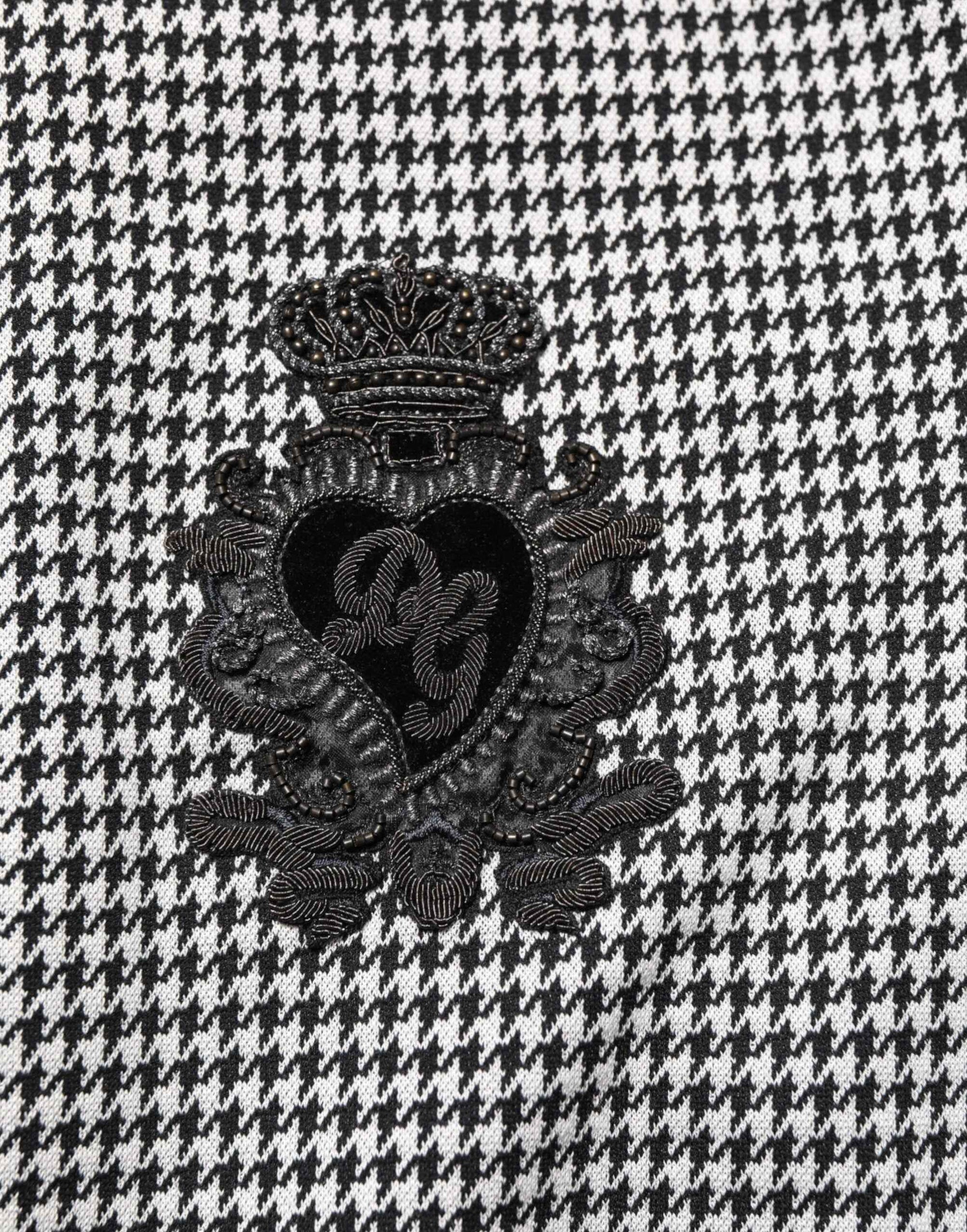 Dolce & Gabbana Black White Houndstooth Wool Crest Jacket Sweater