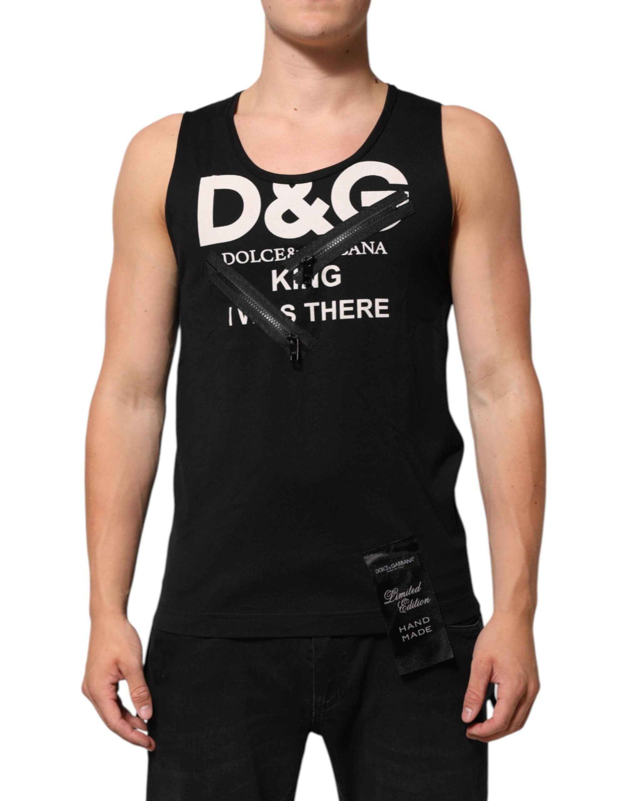 Dolce & Gabbana Black Cotton Sleeveless Tank Top DG Logo Men T-shirt