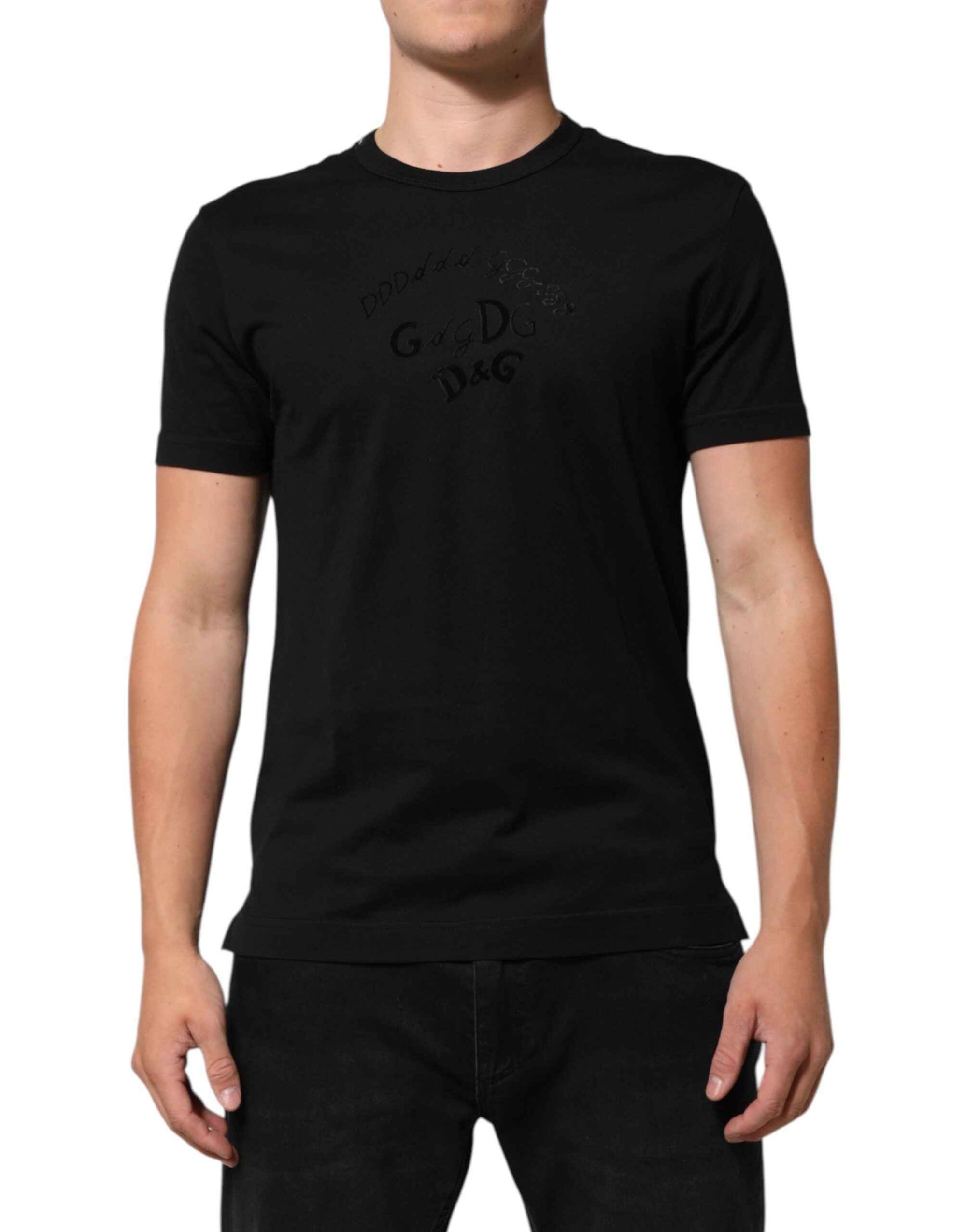 Dolce & Gabbana Black Cotton Velvet Logo Print Men T-shirt