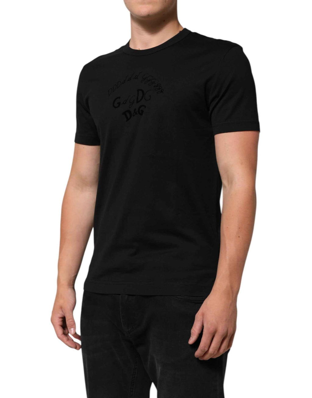 Dolce & Gabbana Black Cotton Velvet Logo Print Men T-shirt