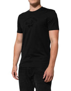 Dolce & Gabbana Black Cotton Velvet Logo Print Men T-shirt