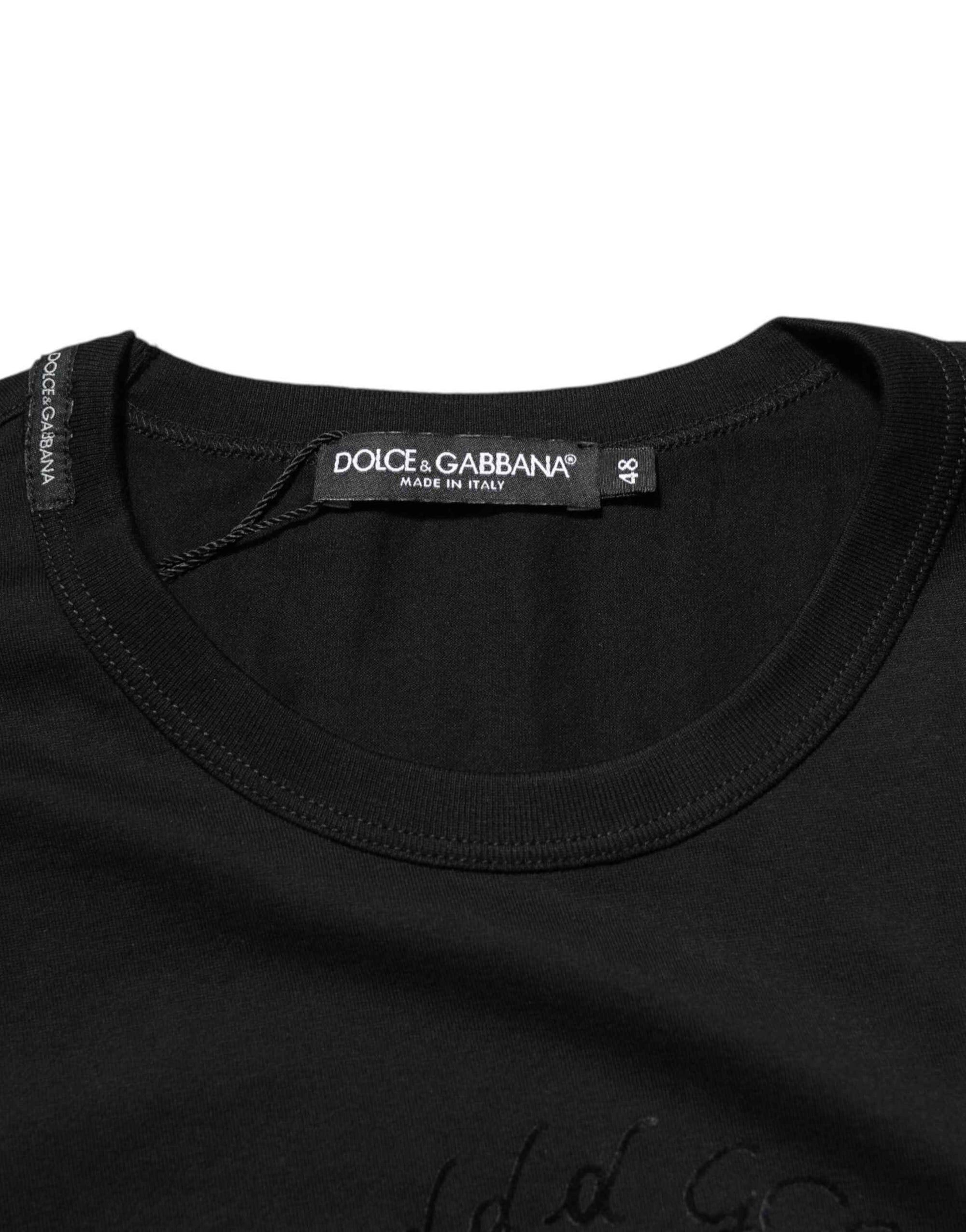 Dolce & Gabbana Black Cotton Velvet Logo Print Men T-shirt