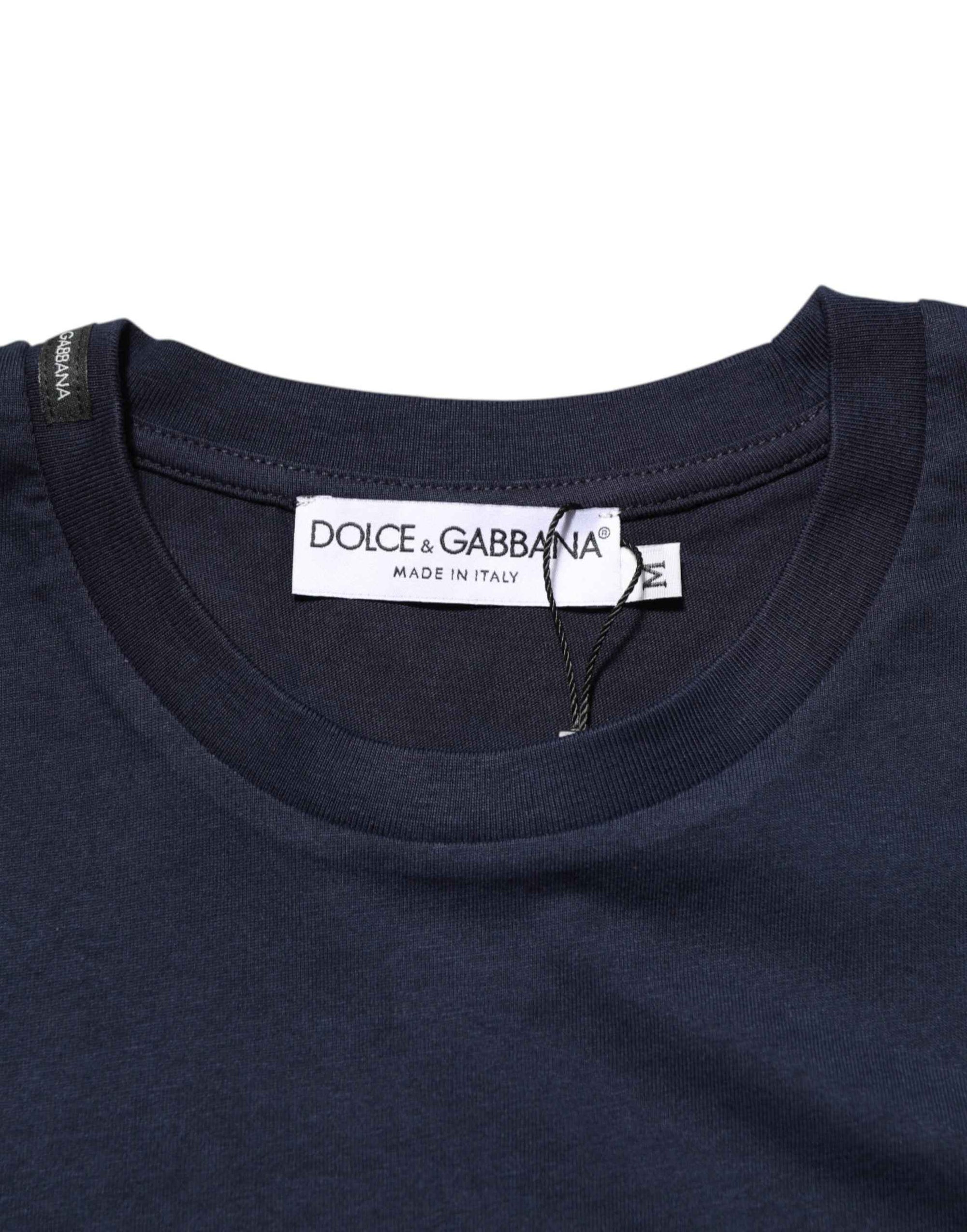 Dolce & Gabbana Dark Blue Cotton DG Logo Print Men’s Top T-shirt