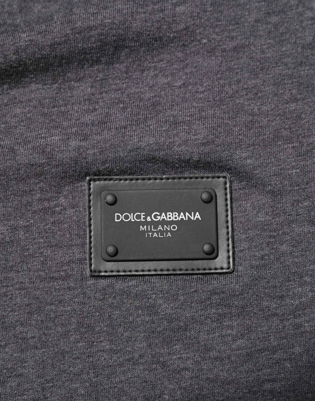 Dolce & Gabbana Grey Cotton V-Neck Logo Plaque Melange T-Shirt
