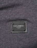 Dolce & Gabbana Grey Cotton V-Neck Logo Plaque Melange T-Shirt