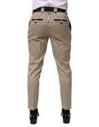 Dolce & Gabbana Beige Black Striped Cotton Slim Fit Trousers Pants