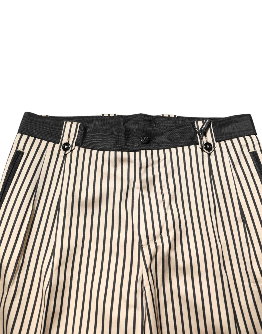 Dolce & Gabbana Beige Black Striped Cotton Slim Fit Trousers Pants