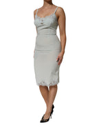 Dolce & Gabbana Light Blue Silk Lace Midi Bodycon Slip Dress