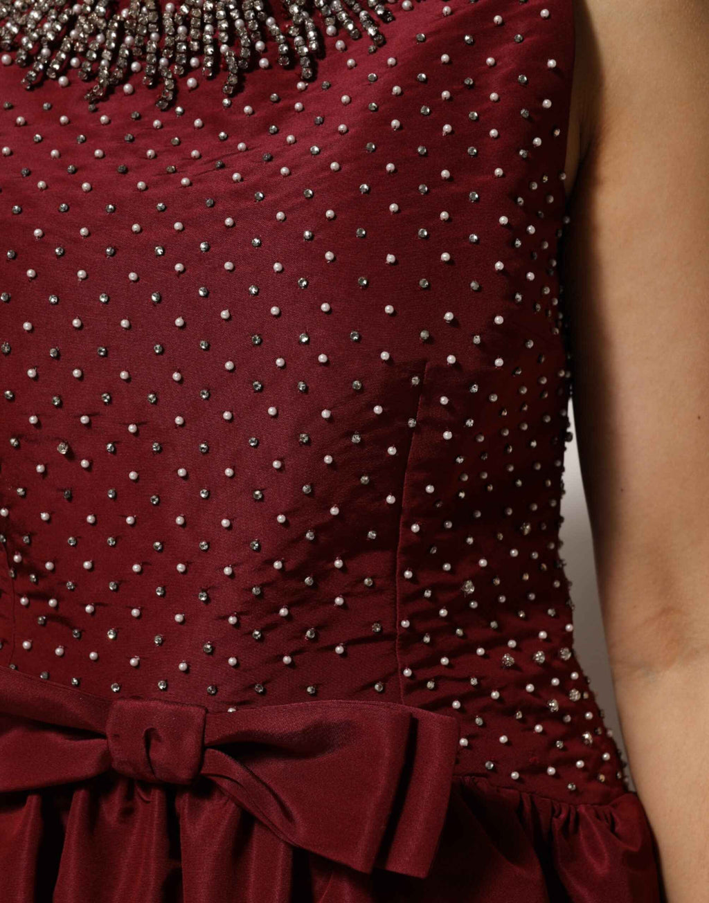 Dolce & Gabbana Burgundy Silk Beaded Evening Gown Dress