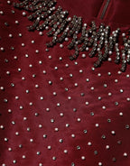 Dolce & Gabbana Burgundy Silk Beaded Evening Gown Dress