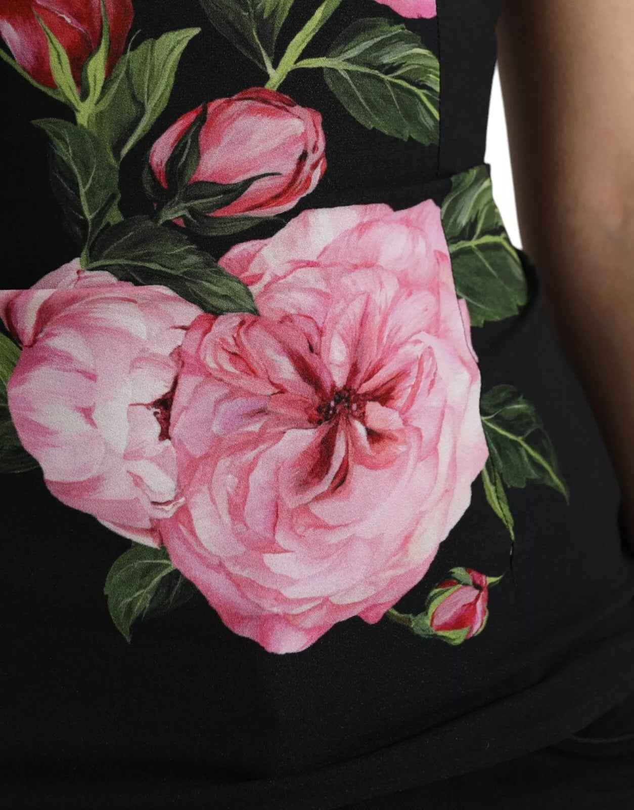 Dolce & Gabbana Black Floral Viscose Round Neck Tank Top