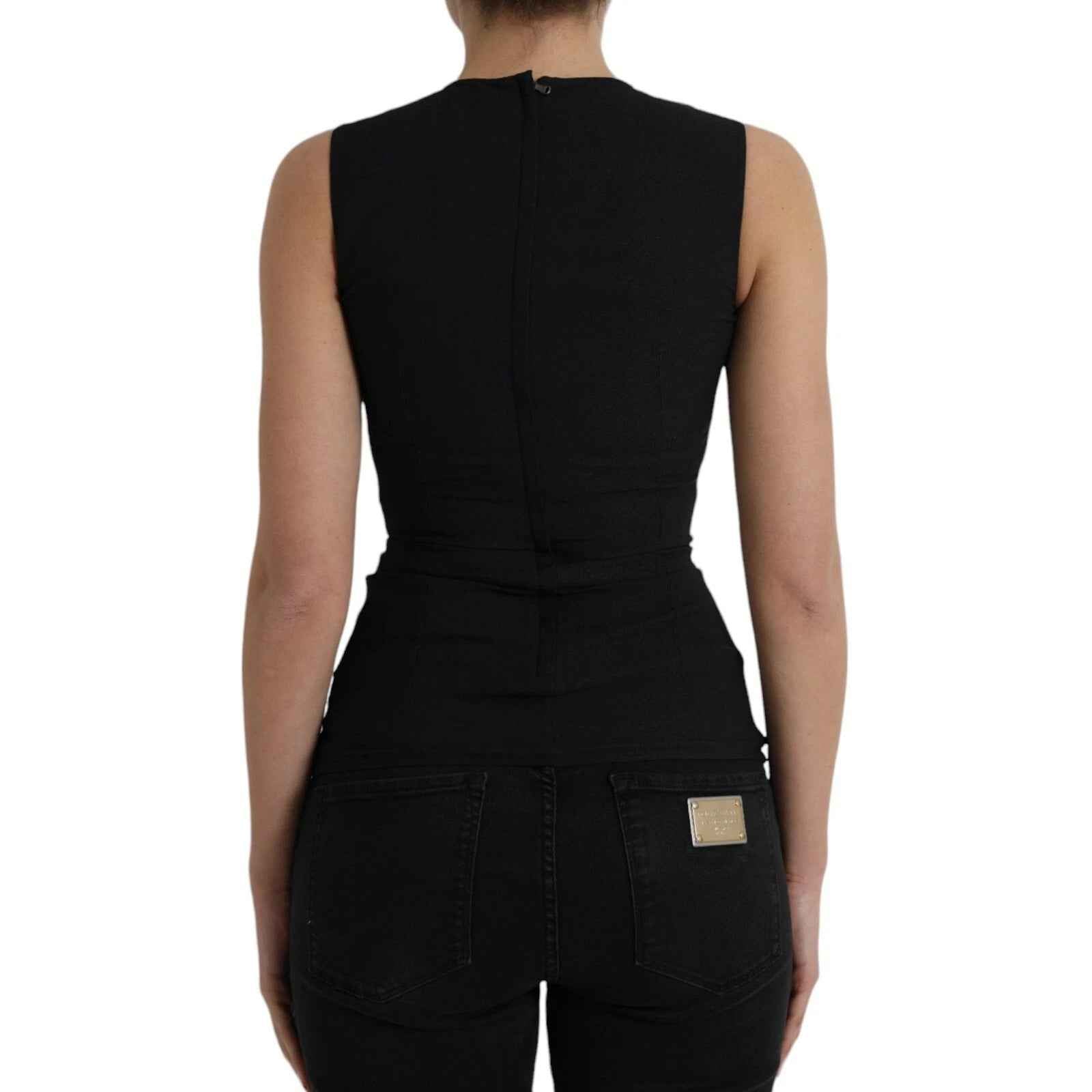 Dolce & Gabbana Black Floral Viscose Round Neck Tank Top