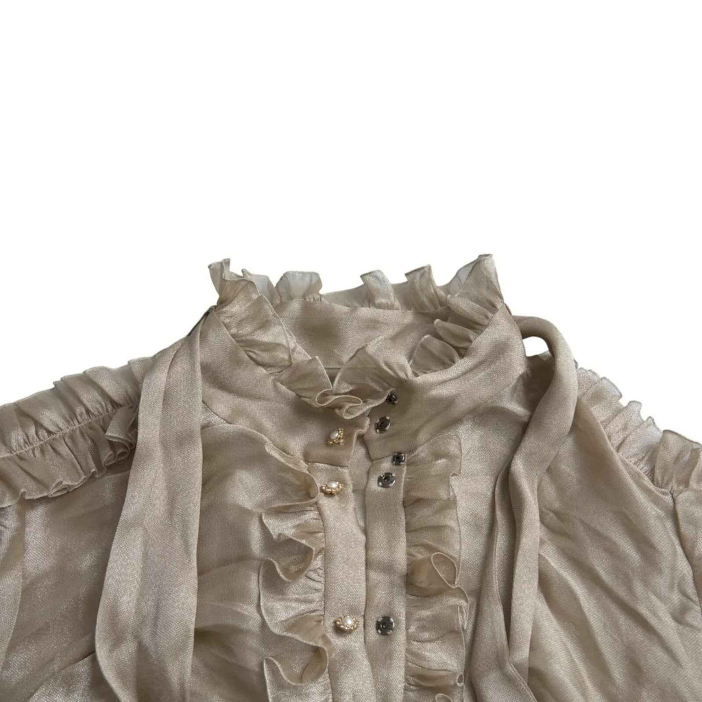 Dolce & Gabbana Gold Ascot Collar Ruffles Blouse Top
