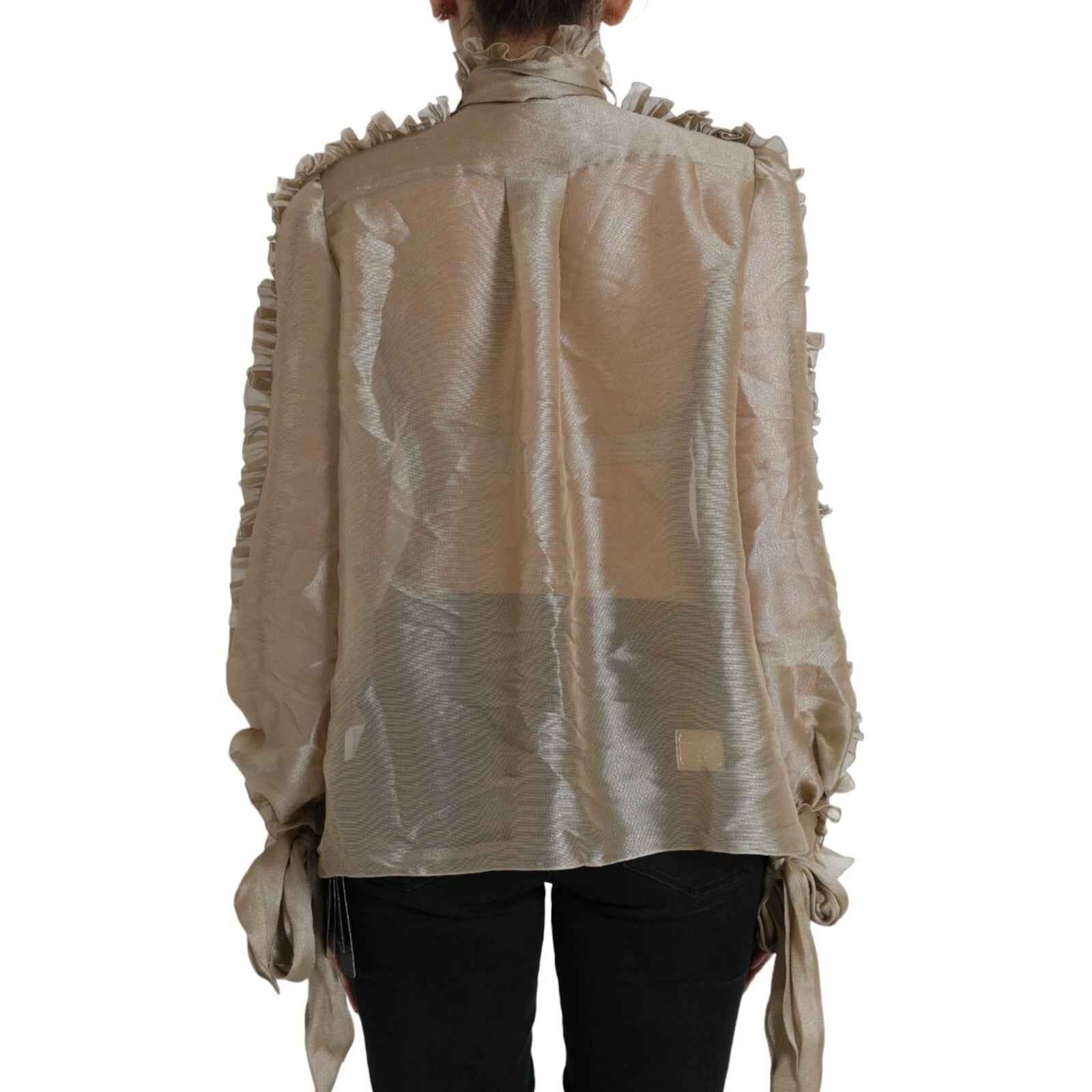 Dolce & Gabbana Gold Ascot Collar Ruffles Blouse Top