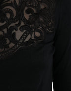 Dolce & Gabbana Black Silk Lace Trim Long Sleeves Blouse Top