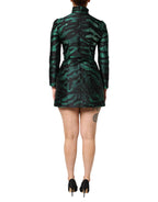 Dolce & Gabbana Black Green Metallic Jacquard Mini Long Dress