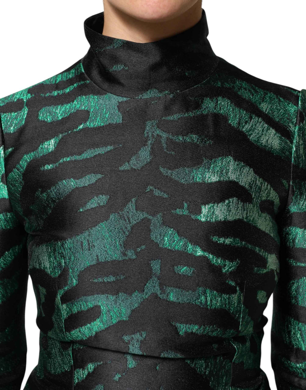 Dolce & Gabbana Black Green Metallic Jacquard Mini Long Dress