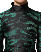 Dolce & Gabbana Black Green Metallic Jacquard Mini Long Dress