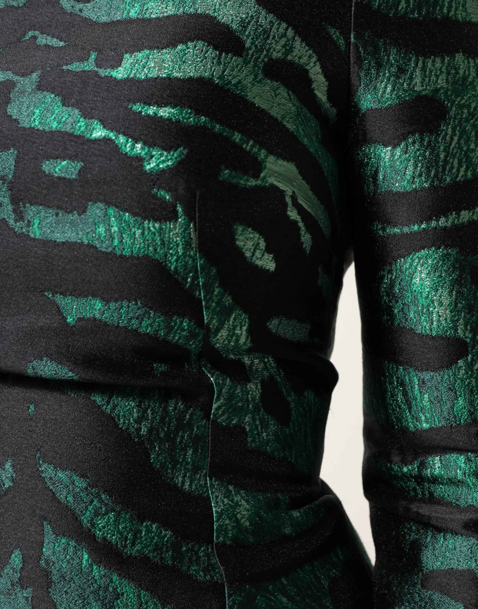 Dolce & Gabbana Black Green Metallic Jacquard Mini Long Dress