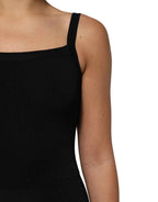 Laneus Black Square Neck Bodycon Ruched Mini Dress